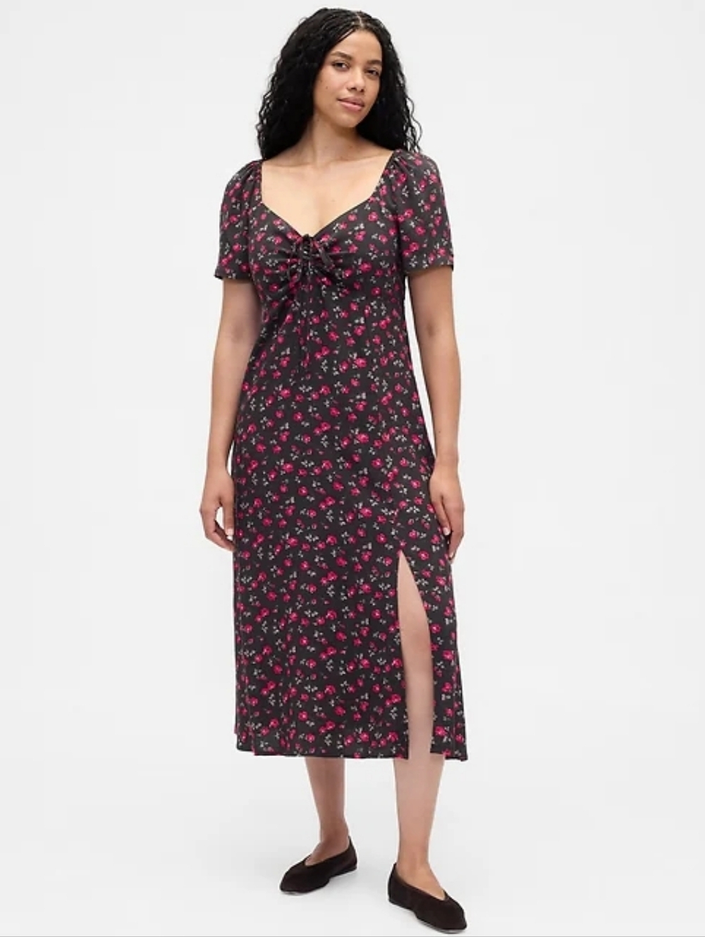 NWT - GAP Brown Floral Puff Short Sleeve Midi Dress - Size XXL - Picture 6 of 16